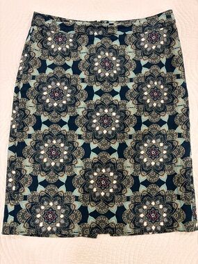 Van Heusen Navy and Teal Floral Medallion Pencil Skirt